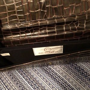 Brown faux alligator clutch purse